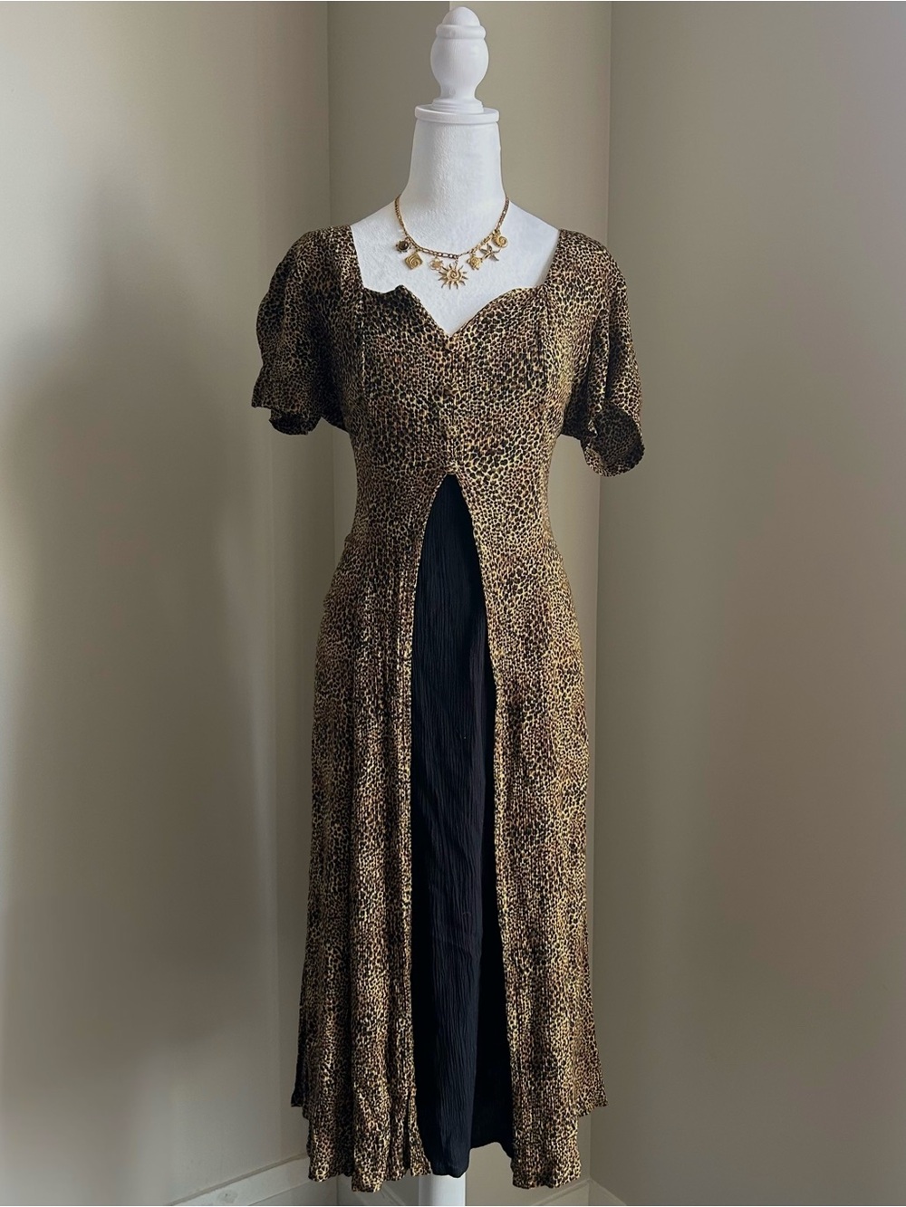 1990's Leopard Print Split Front Maxi Dress
